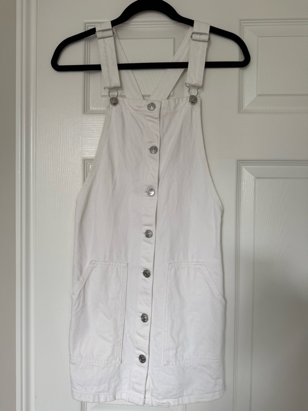 White Button-Front Denim Overall Dress